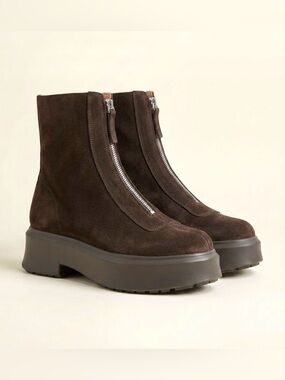 Steve Madden Jones Brown Suede Front Zip Platform Ankle Boots Womens Size 10